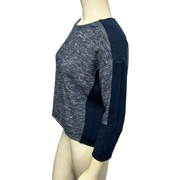 J. Crew navy blue long sleeve top two toned cotton top boat neck sweater small - Picture 3 of 6